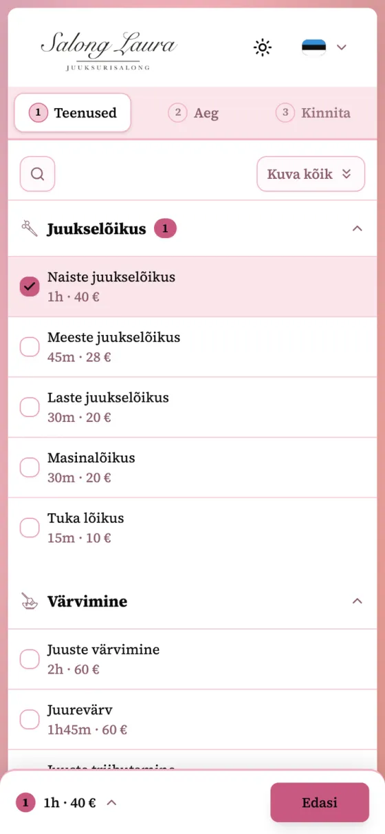 Страница бронирования Babooked в трёх разных фирменных цветах