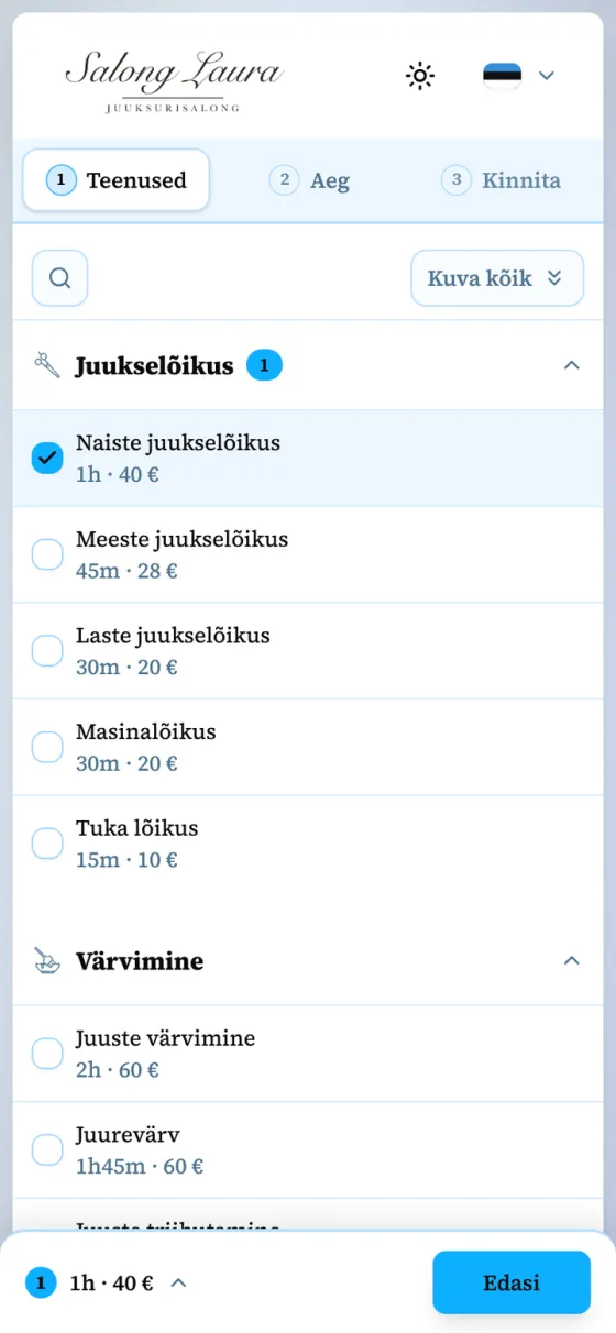Страница бронирования Babooked в трёх разных фирменных цветах