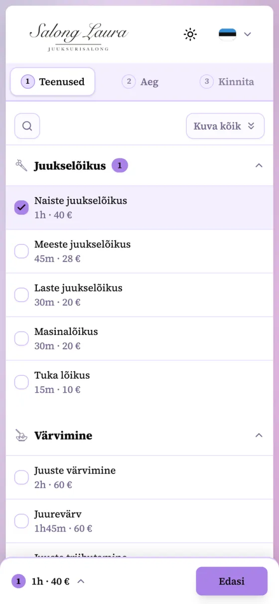 Страница бронирования Babooked в трёх разных фирменных цветах