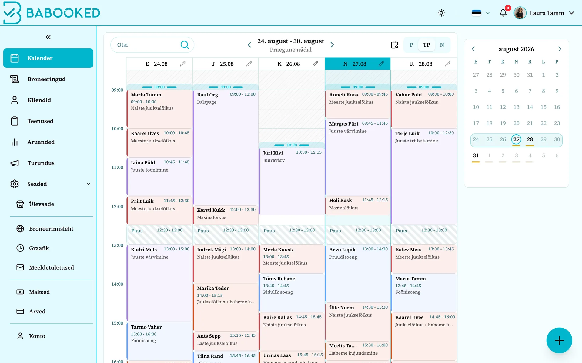 Babooked calendar in week view